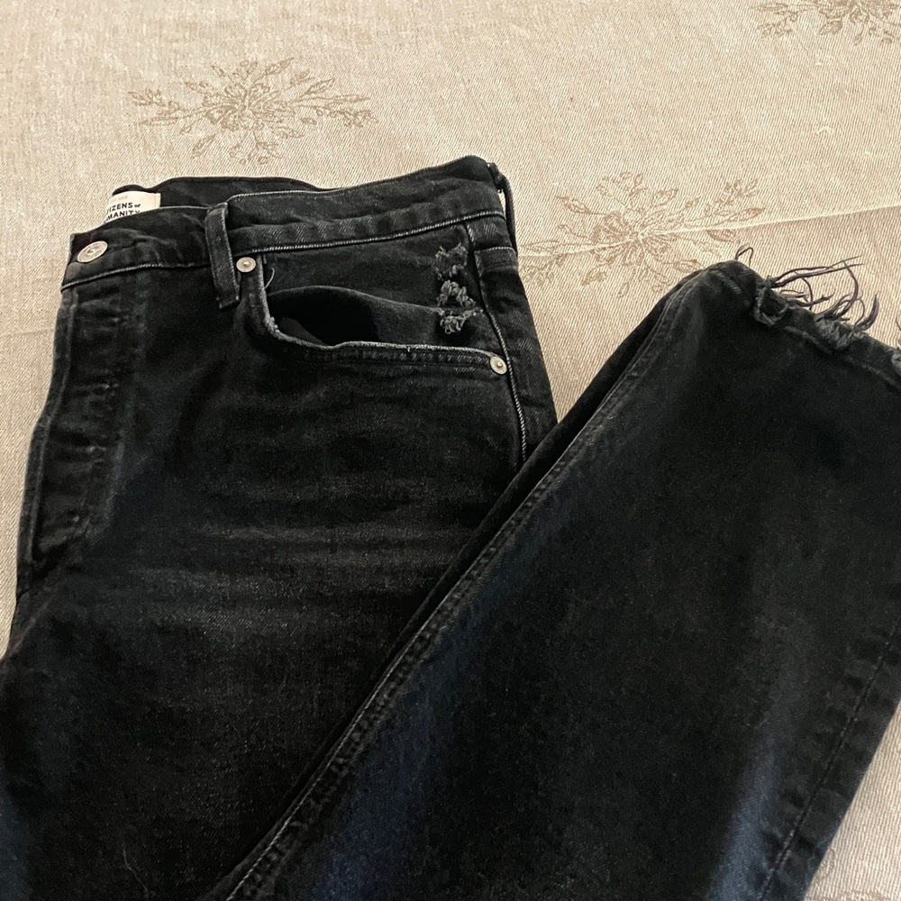 Citizens Of Humanity Black Slim Straight Distressed Jeans